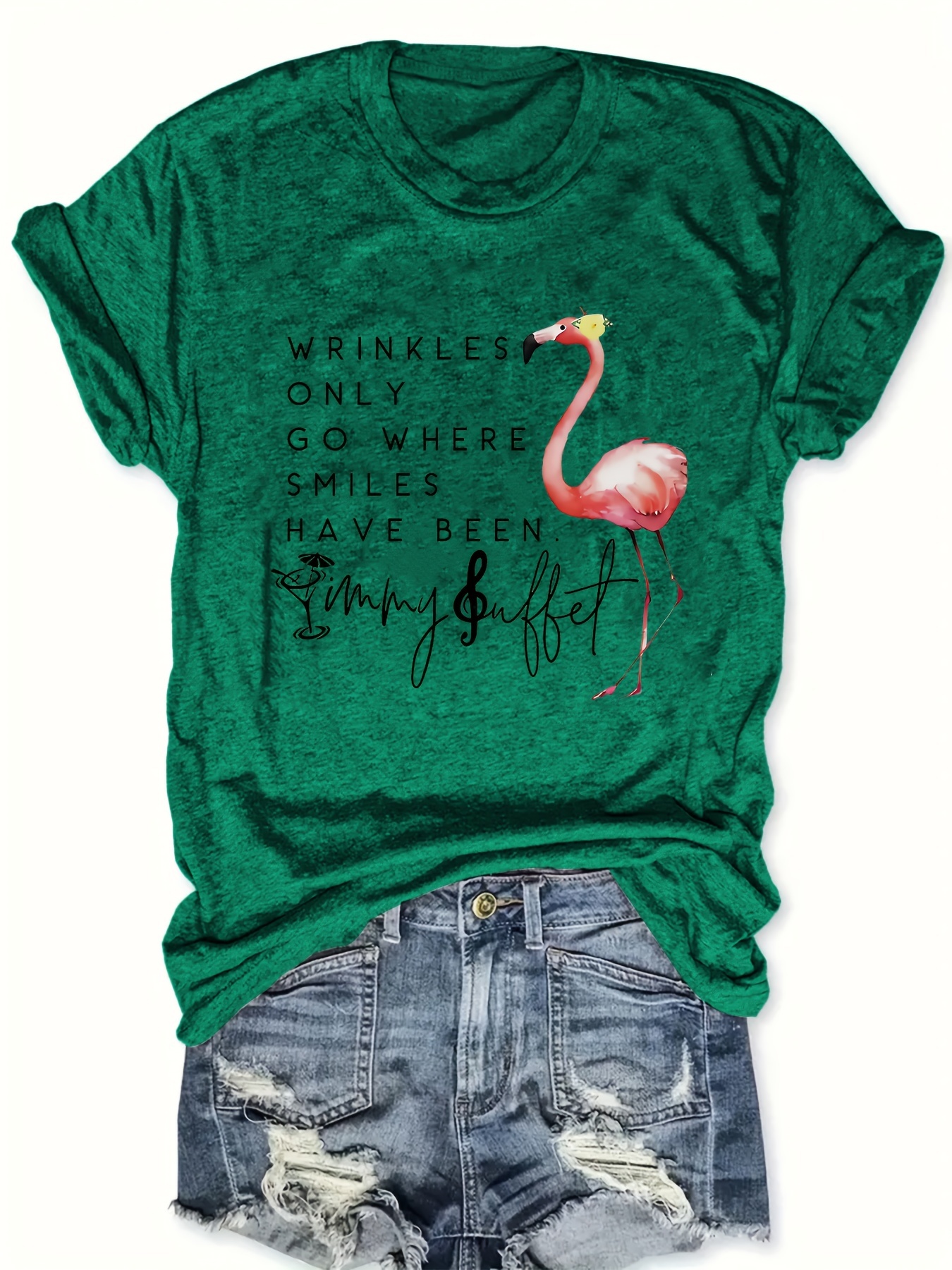 Plus Size Flamingo Letter Print T shirt Casual V Neck Short - Temu