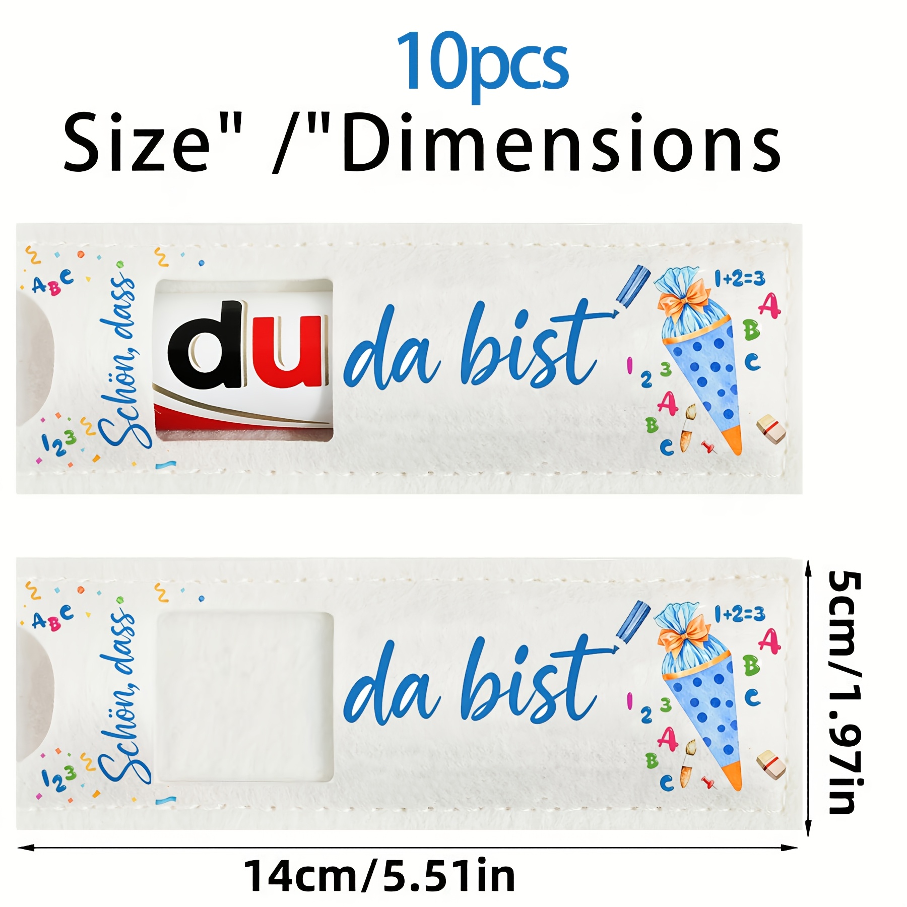 E-shop 10 Stück Filz Geschenktüten, Schokoladenstäbchen Verpackungsbeutel bedruckt mit "Schön, dass du da bist", Partygeschenke für die Einschulung,