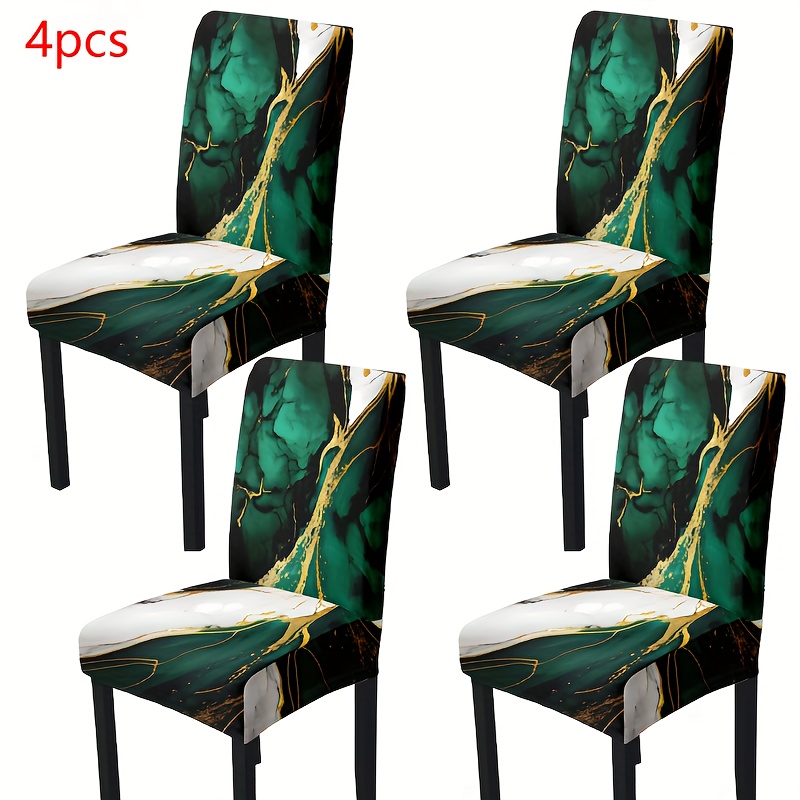 TEMU 2/4/6pcs Of Green Gilded Marble Pattern Printed Elastic Removable And Washable Chair Covers Suitable For Restaurants, Hotels, Ceremonies, And