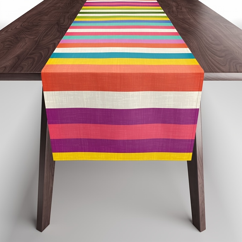 

Colorful Striped Polyester Table Runner - Rectangular Woven Table Linen For Holiday Kitchen Dining Decor, Suitable For Indoor & Outdoor Family Gatherings - 1 Pack