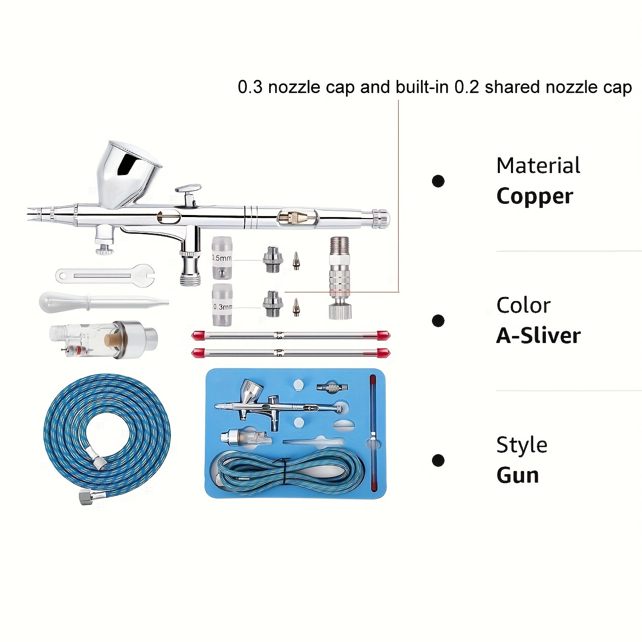 Gocheer Airbrush Kit with Compressor Dual Action Mini Air Brush Kit Airbrush  Gun Set for Painting with 0.2/0.3/0.5mm Needles for Arts Nails Decor Cake  Decor Makeup Model Coloring