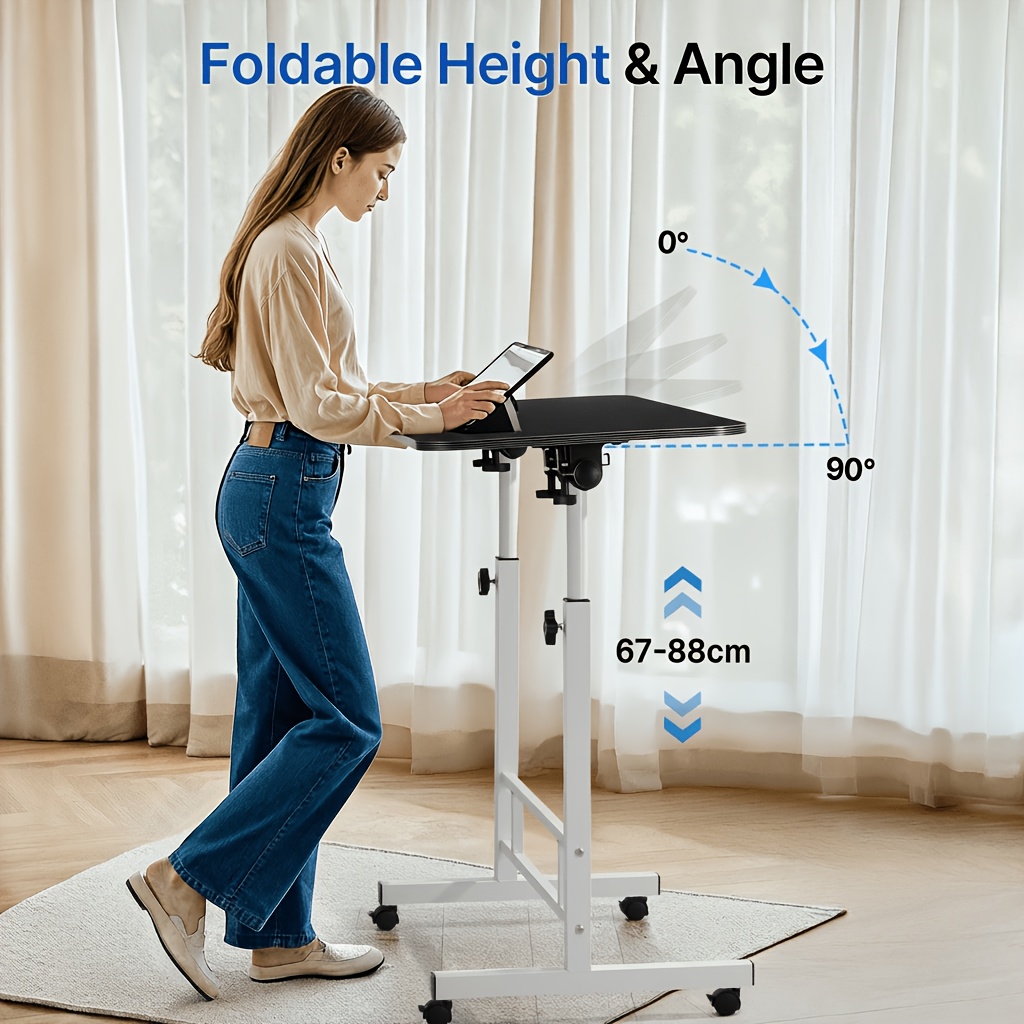 TEMU Ergonomic 26.3"-35" Height-adjustable For Home Desk, 0-90 Degree Angle Adjustment & 180 Degree Foldable Space-saving Office Desk, Stable And