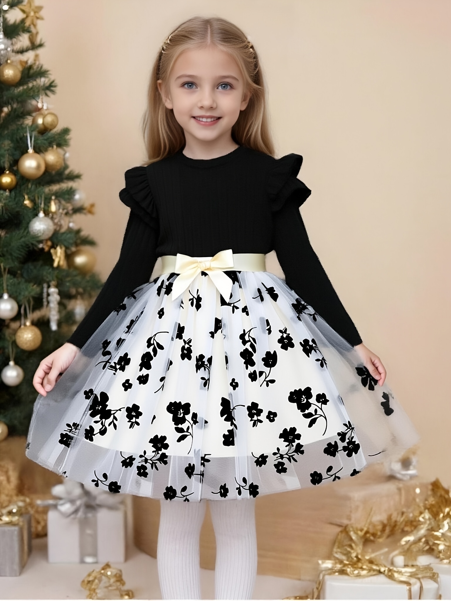 girls elegant smock dress puff sleeves waist bow short waist - Temu Cyprus