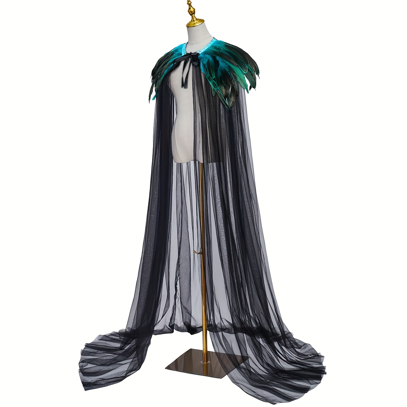 L'VOW Evil Queen Witch Costume - Halloween Cosplay with Feathered Cape, Long Robe & Shawl - Funky Polyester Masquerade Outfit, L'VOW details 8