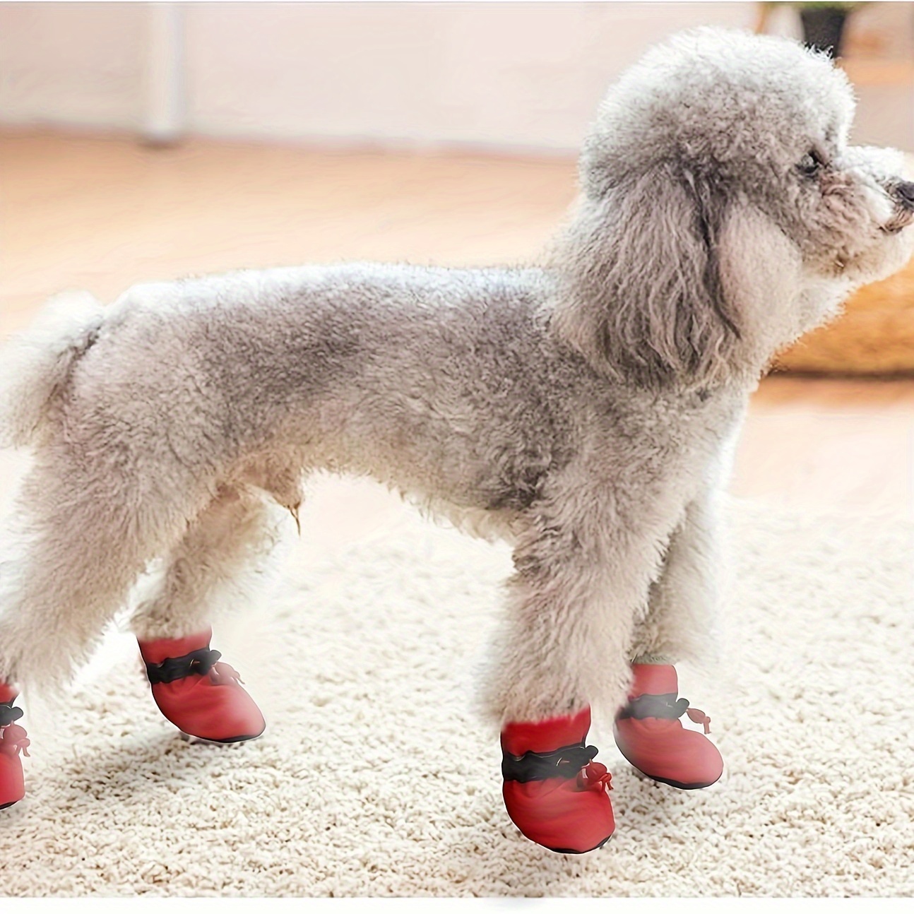 

Cozy Fleece-lined Dog Boots - Winter Pet Shoes With Adjustable Drawstring, Soft Sole Paw Protection For Small To Medium Breeds