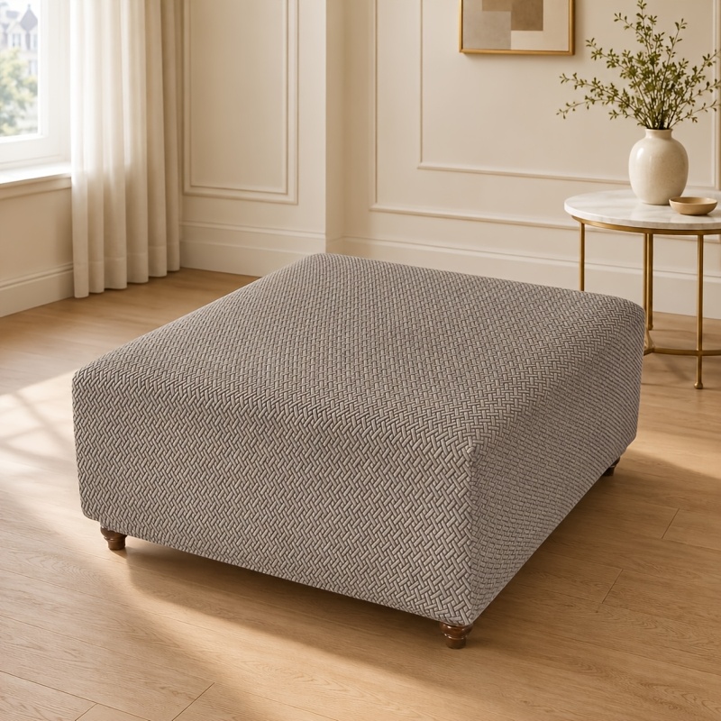 TEMU Housse de tabouret carré couleur unie, enveloppement complet en tissu jacquard à en T, housse de -pieds durable adaptée aux salons