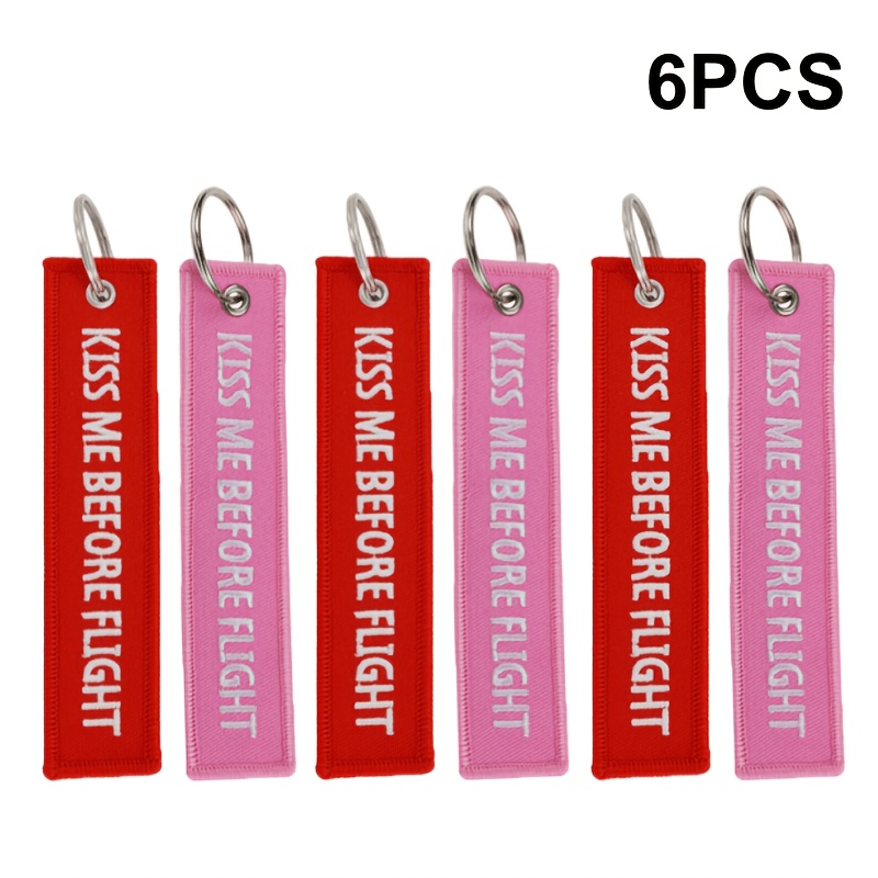 TEMU Lot de 6 porte-clés tendance rouge/rose "-moi le vol" brodés pour moto, voiture