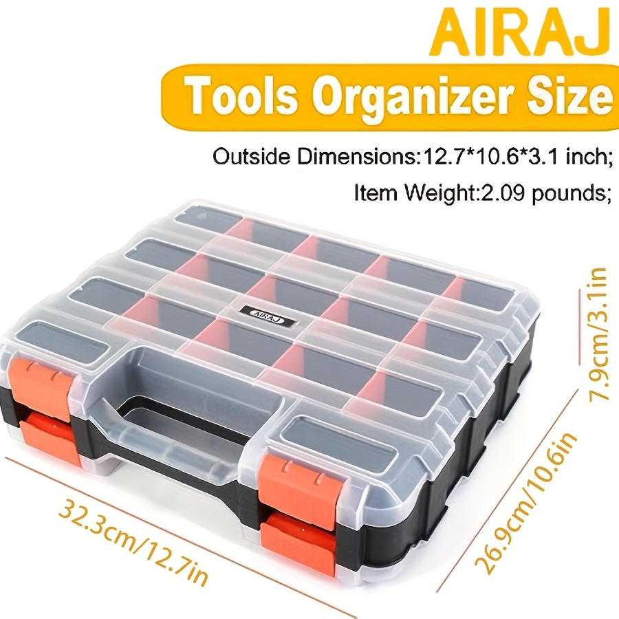 Image of 1pc Small Parts Organizer Airaj 34-compartment Double-sided Parts Organizer With Detachable Partitions, Suitable For Garages, Hardware, Screws, Bolts, Nails, Etc