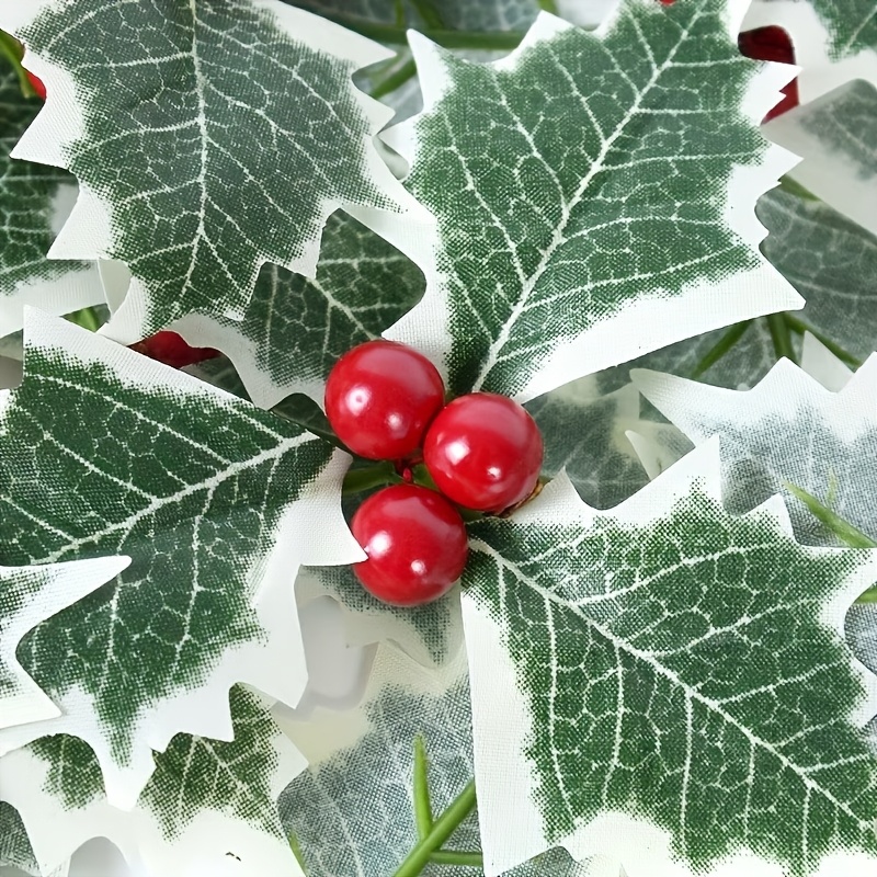 TEMU 44pcs, Artificial Berry Holly Leaves, 11 Leaves With 33 Red Berries, Handcrafted Wreath And Floral Arrangement Additions For Christmas