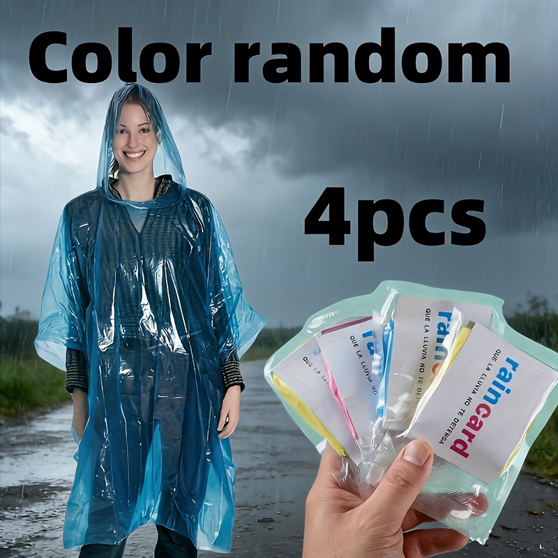 E-shop 4er-Pack Tragbarer Notfall-Regenponcho - Wasserdichtes PP-Material, Verschiedene Farben, Schlüsselanhänger-Ball-Design - Ideal zum Wandern,