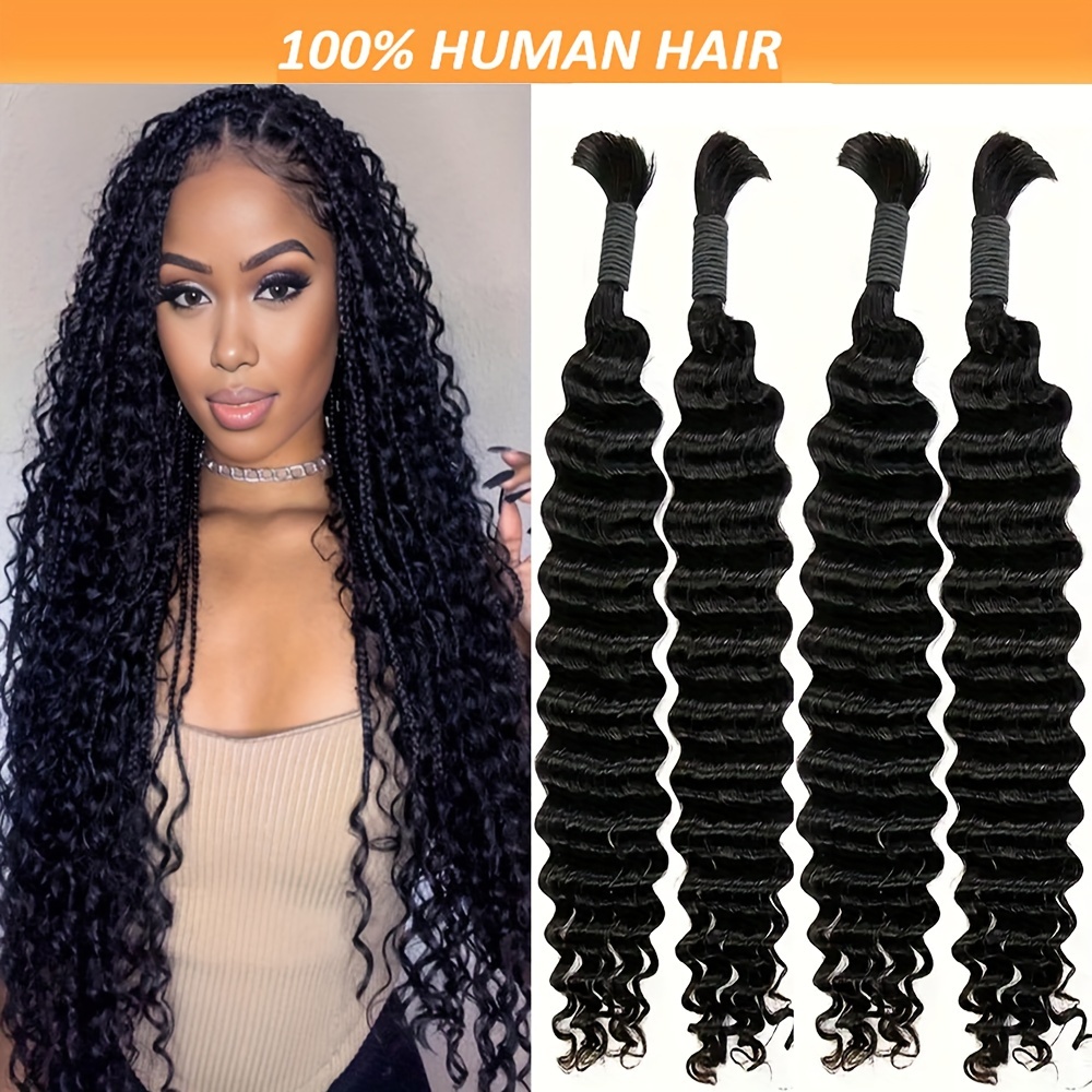 

Deep Wave Bulk Hair Extensions For Women, 100% Human Hair, 4 Bundles, Curly Braiding Hair, No Weft, 200g Total For Bohemian Braids, Sew-in Extensions Suitable For All