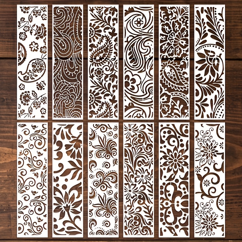 TEMU 12pcs Reusable Painting Stencils – Floral, Paisley, Leaf And Swirl Pattern Templates, Art Templates For Wood, Canvas, Furniture And Scrapbooking