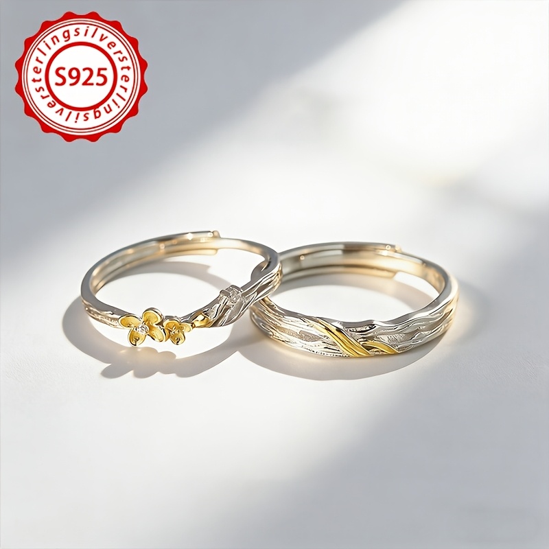 Unisex S925 Silver Tree Texture Open Ring, Vintage Niche Design
