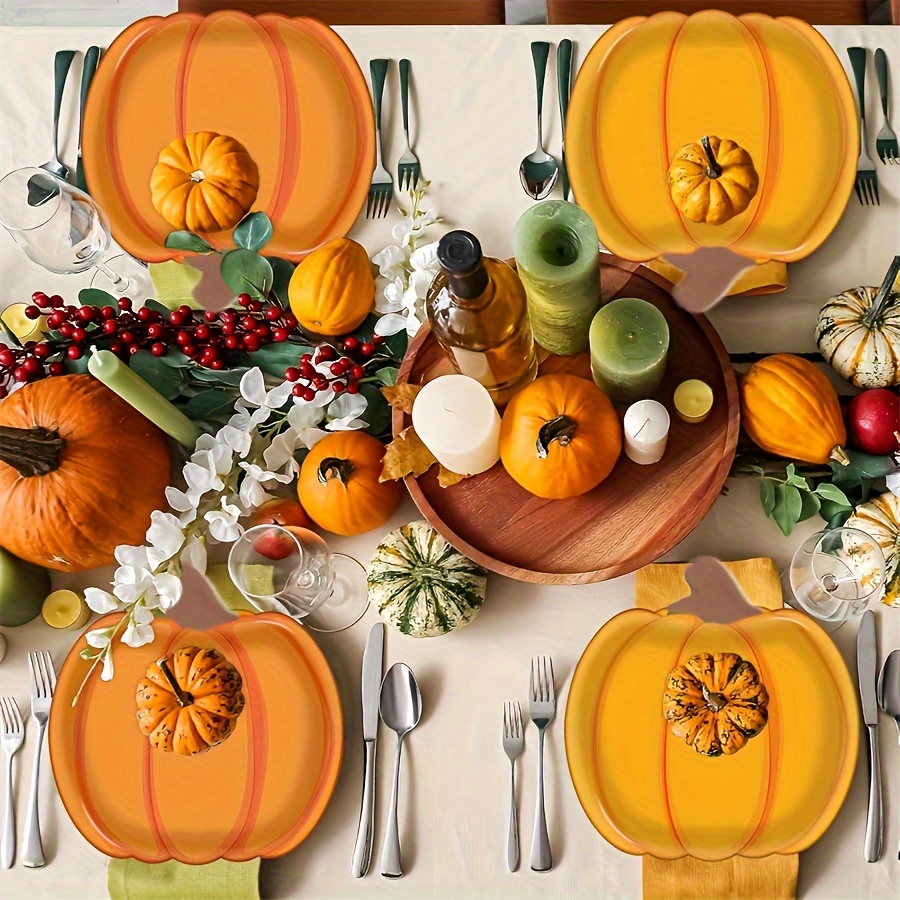 pumpkin paper plates plus knives forks autumn pumpkin Temu Bahrain