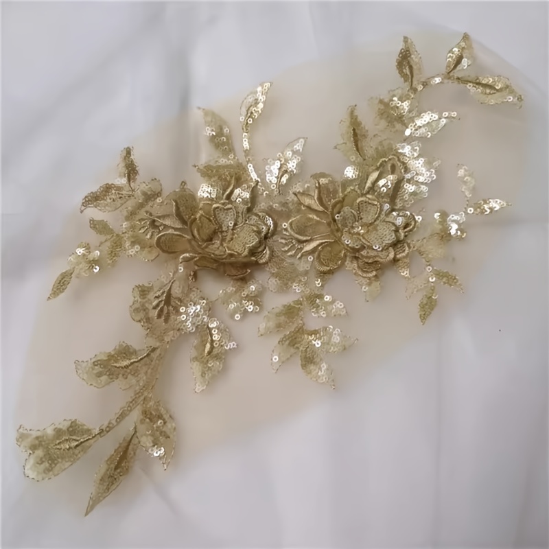 TEMU Applicazione in pizzo ricamato tridimensionale con paillettes multicolore, 1 pezzo, toppa fai da te per abbigliamento, accessorio con paillettes
