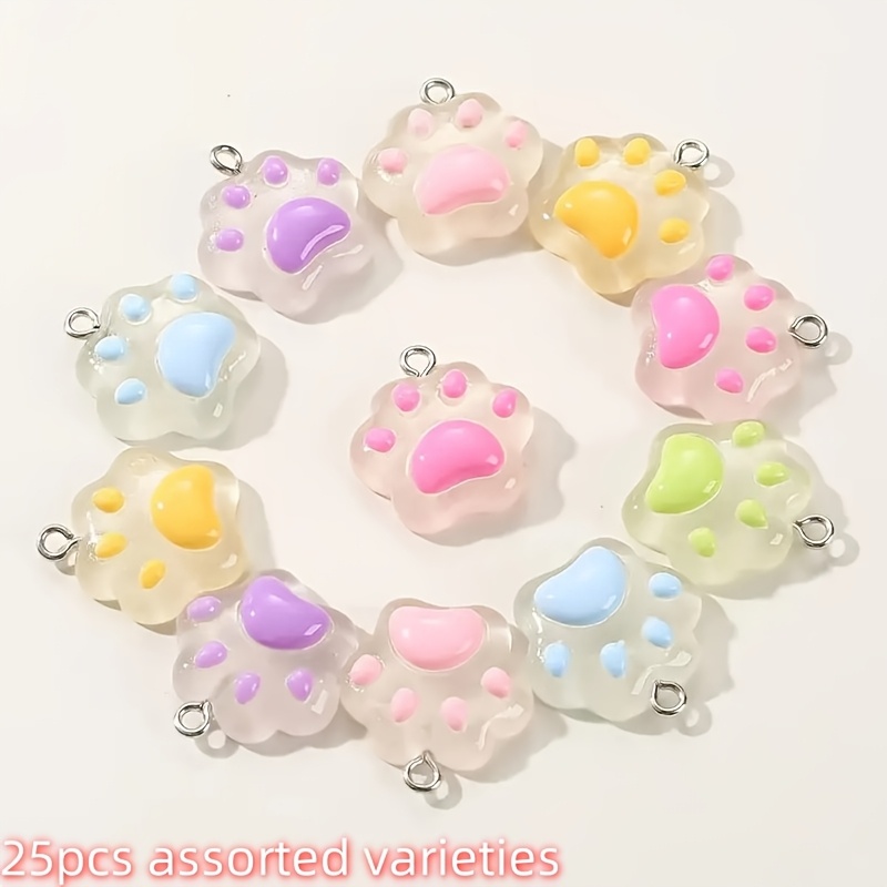 E-shop 25 Neue, hochwertige, modische, leuchtende Katzenpfoten-Harz-Ornamente, Tierpfotenabdruck-Anhänger, geeignet für Schmuck wie Ohrringe,