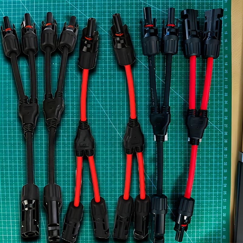 Y Splitter Series Parallel Connector, 30a , 6 X 11.02in Cables With 3 Red And 3 Black Wires, Design, Solar Power Adapter For Rv, Boat, Trailer Outdoor Power System, Without Battery