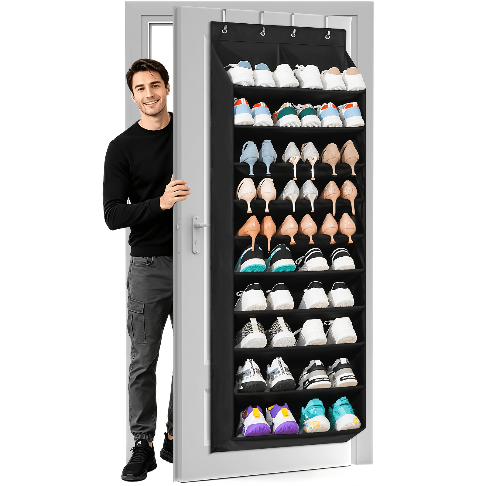 TEMU Over The Door Shoe Organizer Storage, 10 Extra-large Deep Pocket Shoe Storage, 30 Pairs Of Shoes, Storage Container For Miscellaneous Items,