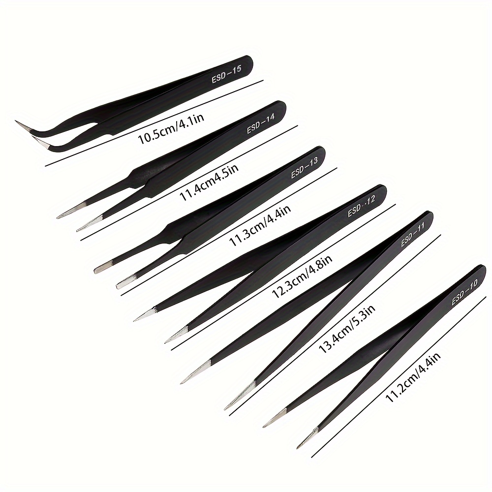 6pcs ESD Anti-Static Stainless Steel Tweezers