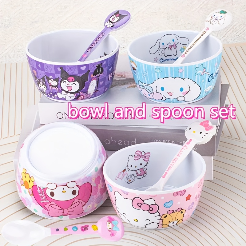 

2pcs Sanrio Character Plastic Bowls With Spoons Set, Cute Cartoon Tableware For Food Supplement, Home, Dorm, Picnic - For Hello Kitty, For Kuromi, For My Melody Designs