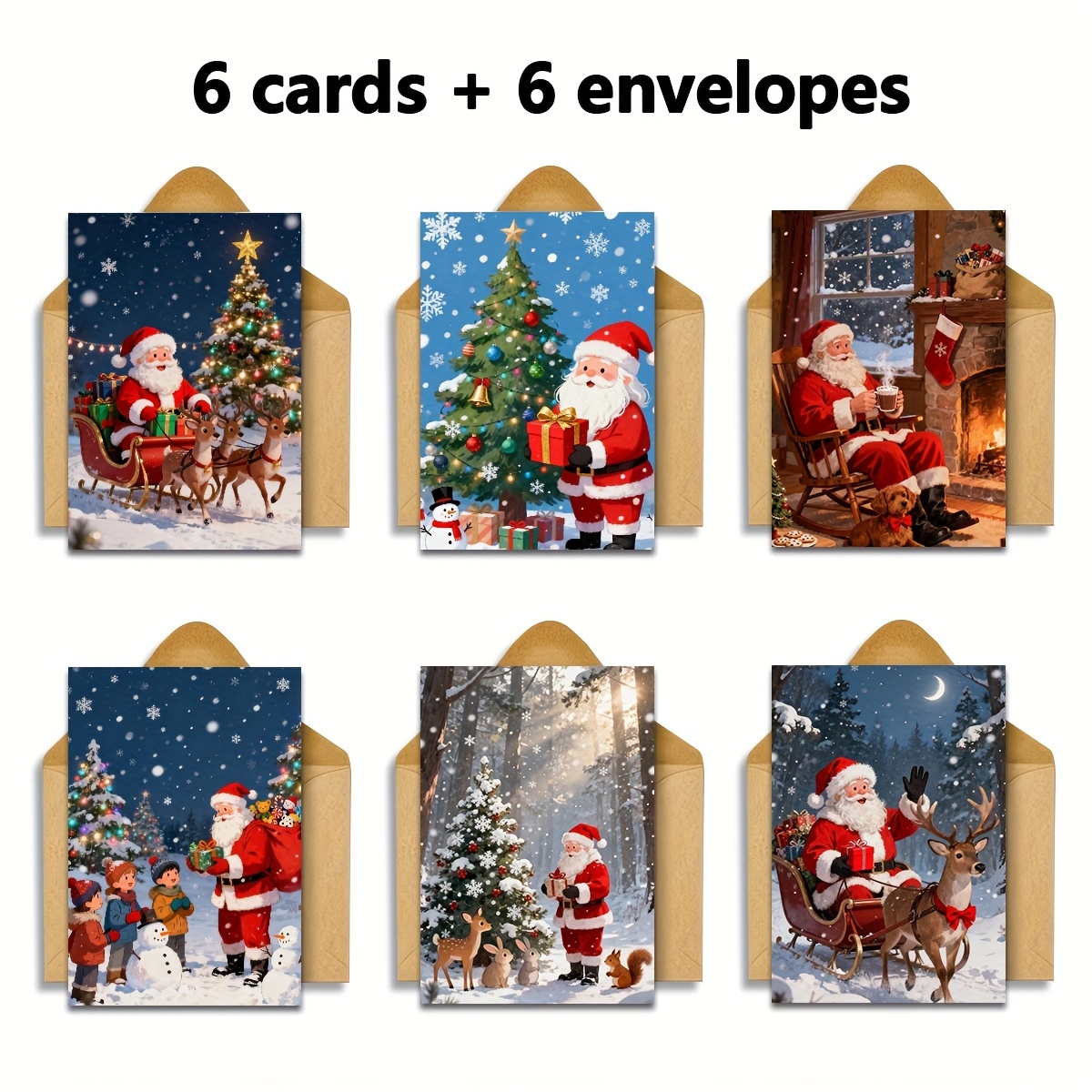 TEMU Ensemble de Cartes de Noël - Cartes de Noël Uniques et Vierges pour Amis, Famille et Enseignants. Ensemble de Cartes de Fêtes Inclut 6 Cartes et