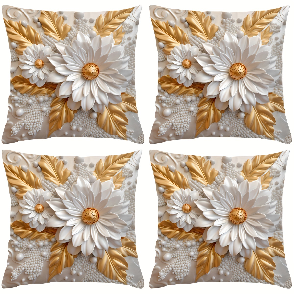 

4pc "3d Flower" Pattern Digital Printing 18x18 Inch Pillowcase For Home Decoration, Room Decoration, Office Decoration, Living Room Decoration, Sofa Decoration (no Pillow Core)