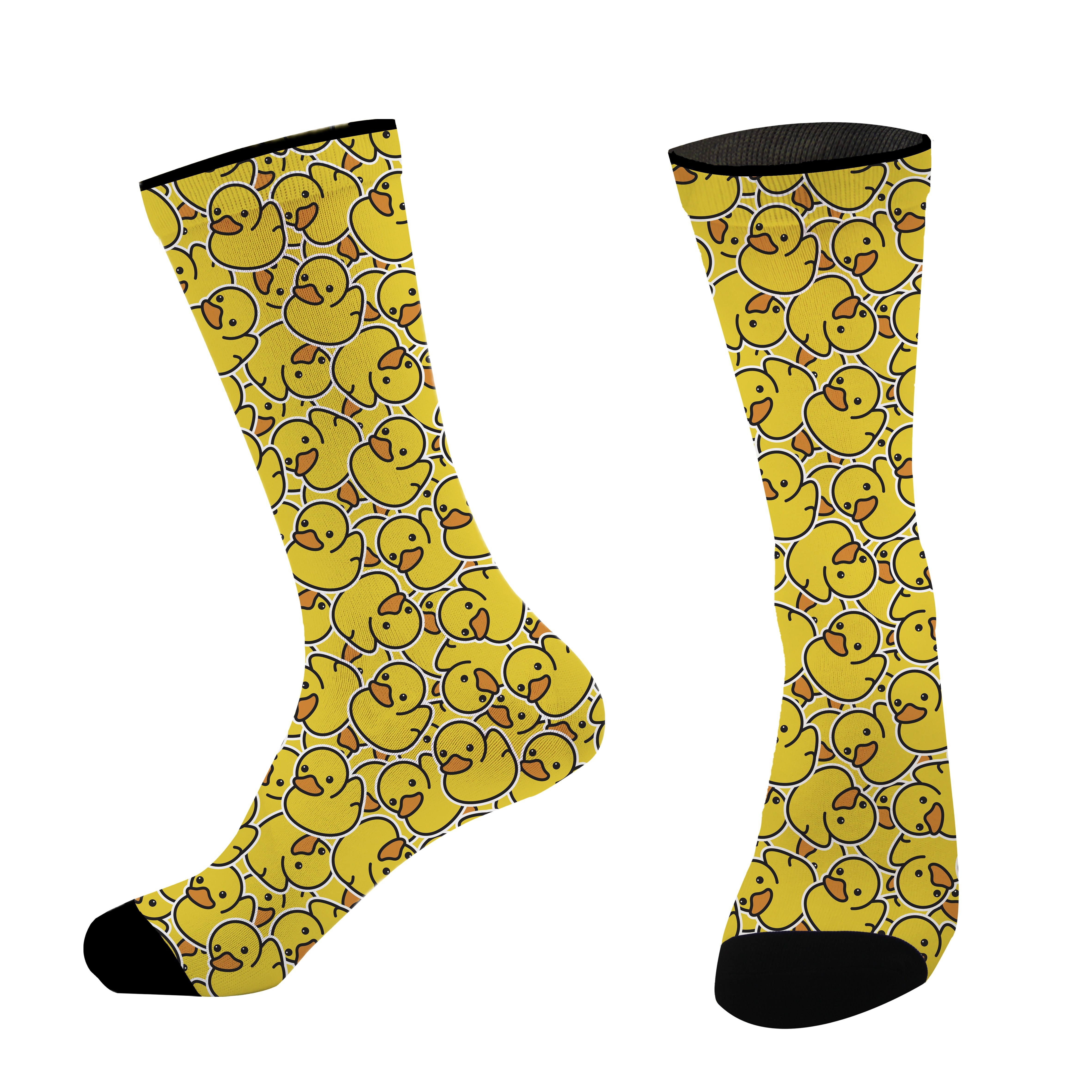 

1 Pair Of Fun Yellow Duck Print Crew Socks - Breathable, Fit For Basketball & Outdoor Activities,