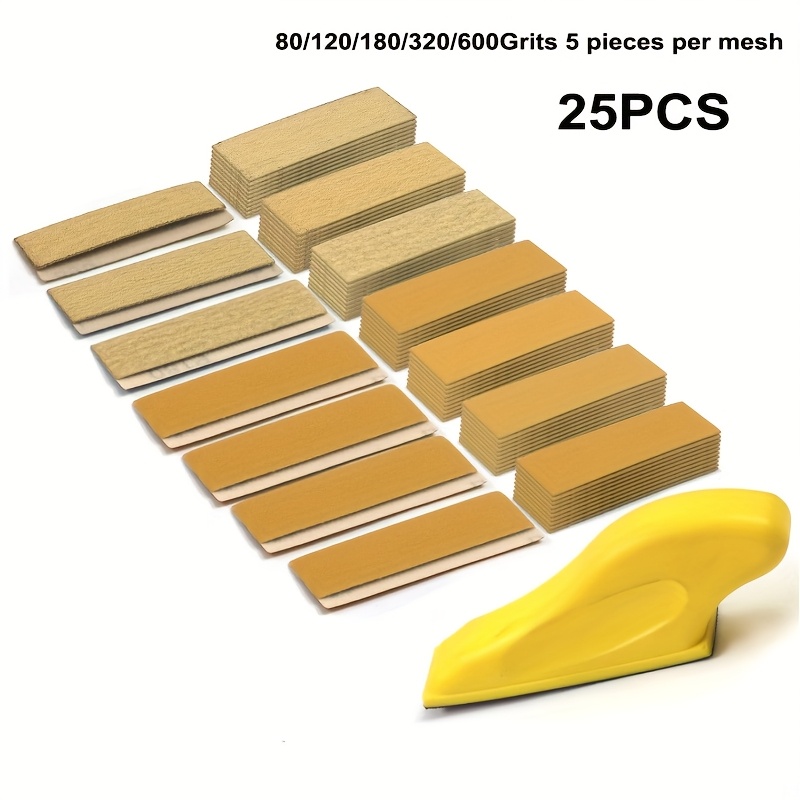 TEMU 25/35/64/70pcs Grit Sandpaper Set With Oxide Abrasive — Hand Sanding Blocks, Suitable For Small Wooden Crafts, Metal Polishing In Narrow Spaces,