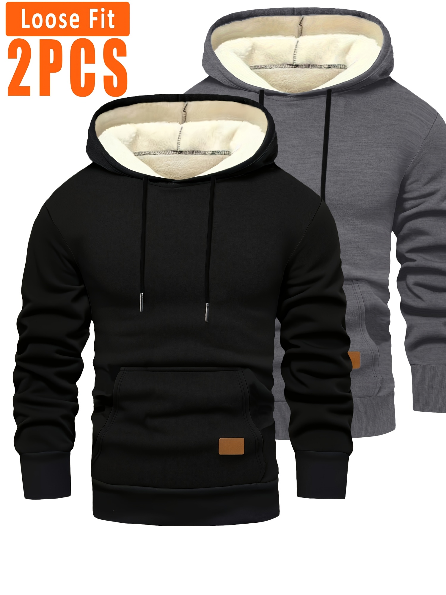 2 stuks Heren Fleece-gevoerde Hoodies - Dikke Winter Pullovers met Kangaroo Zak