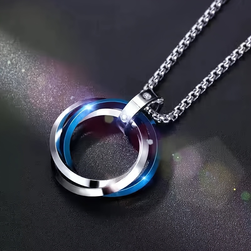 1pc double ring ring pendant necklace men's necklace, street hip