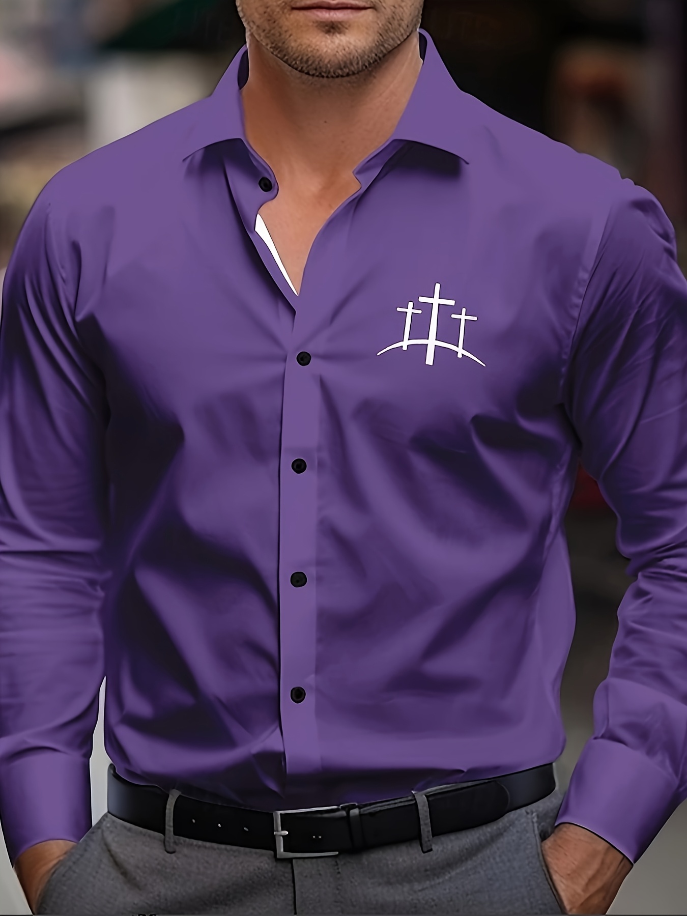 Men's Formal Casual Shirt - Classic Collar Long Sleeve Business Dinner Top - All-Season Universal Office, Party, Wedding Attire - Machine Washable Opaque Durable Printed Shirt, Stylish Versatile Men's Clothing