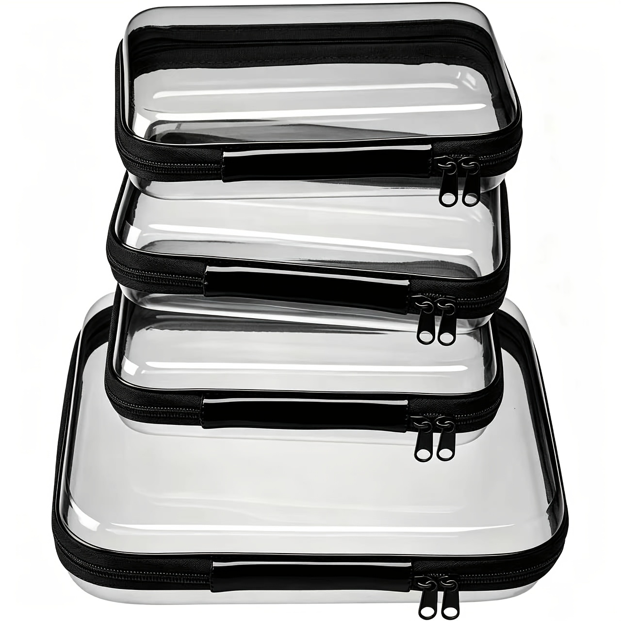 TEMU Set da 4 pezzi di pochette trasparenti con cerniera in tre colori, disponibili come custodie rigide con cerniera, borse da toilette da viaggio,