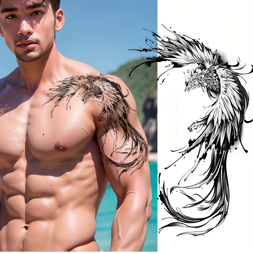 Waterproof Phoenix Temporary Tattoo Sticker - Semi-permanent, Non-reflective, Anti-smudge Design, Suitable For Men And Women, Floral Arm Tattoo