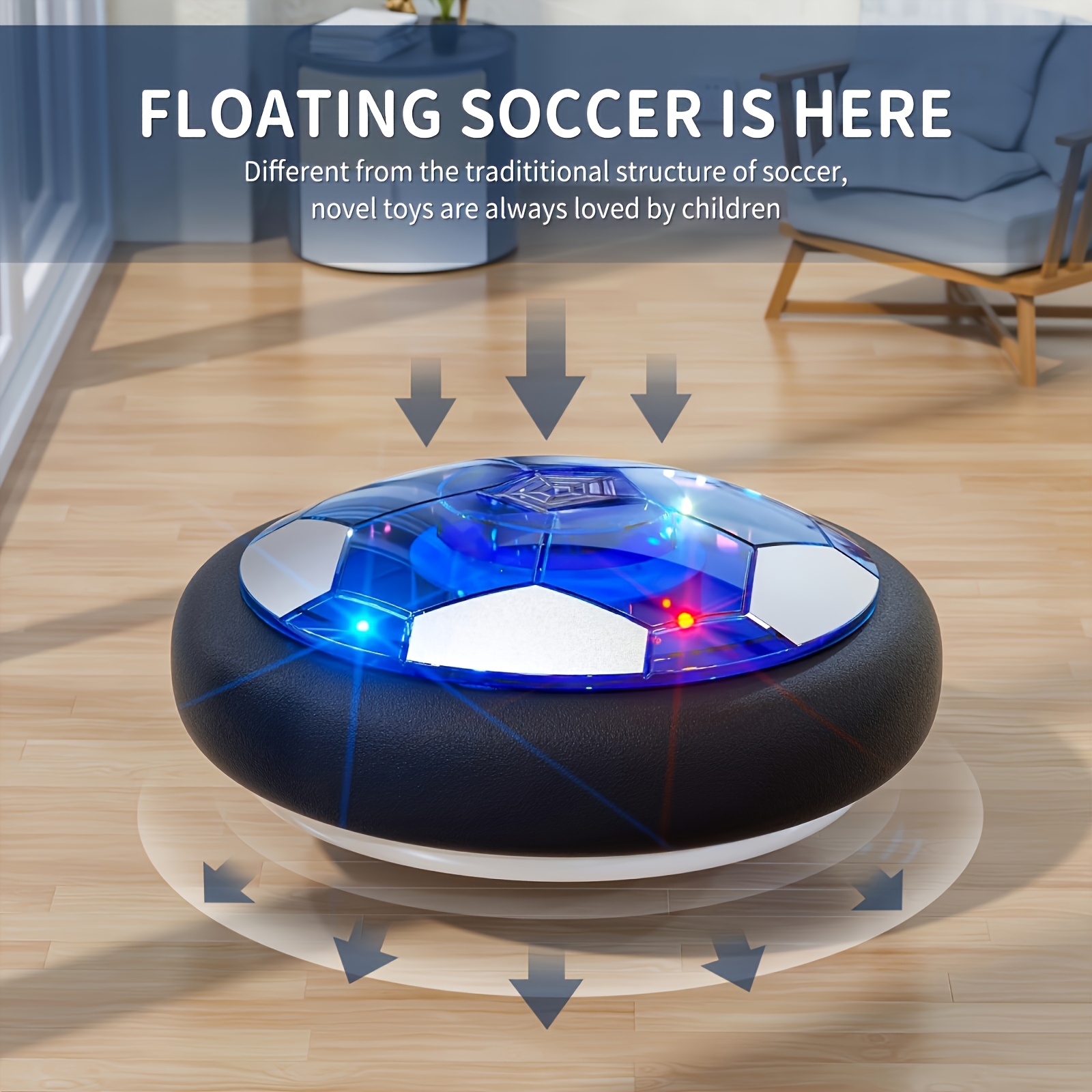 rechargeable led soccer ball with foam bumper air cushion design pp material ideal gift for boys and girls blue white details 0