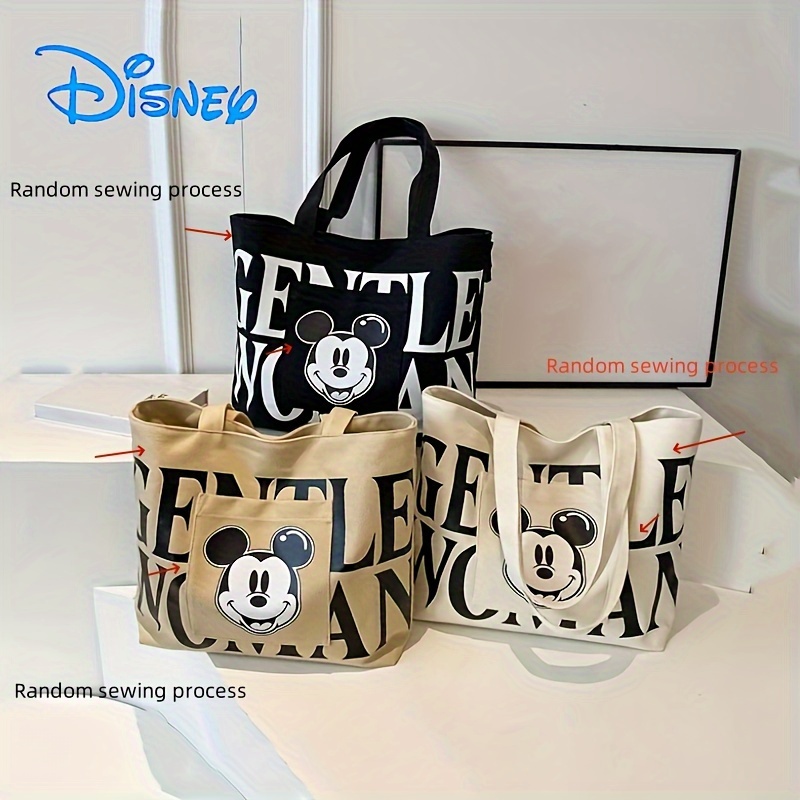 

Disney Licensed Large Capacity Canvas Tote Bag, Cute Cartoon Mickey Print, Elegant Shoulder Fashion Bag For College, Travel
