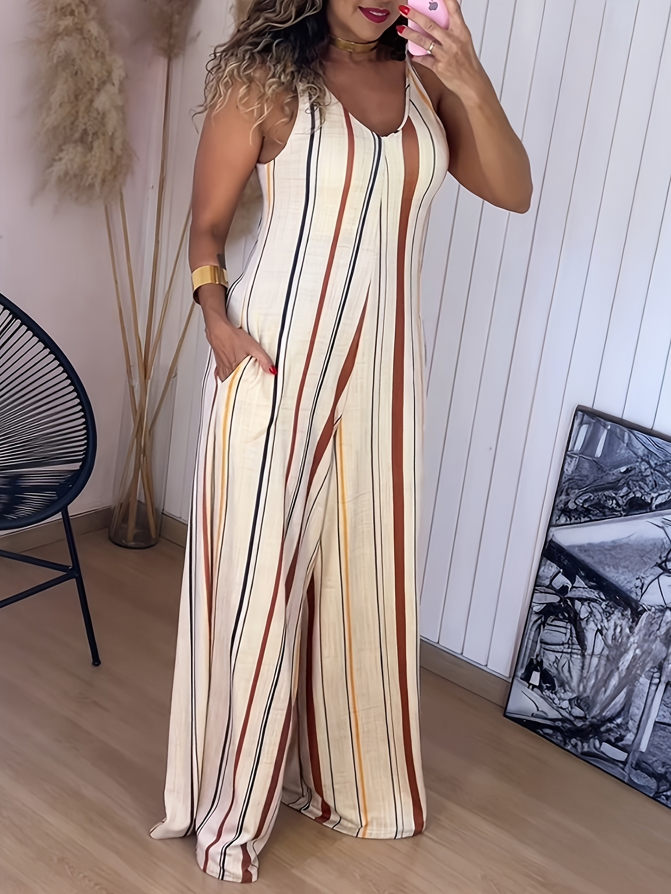 Plus Size - Plus Size - Plus Size Women'S Wide-Leg Jumpsuit Featuring an  Off-Shoulder *-Shoulder Design, Sleeveless Romper with Pockets, And * in  Beige, Brown, Black, And White. Suitable for *