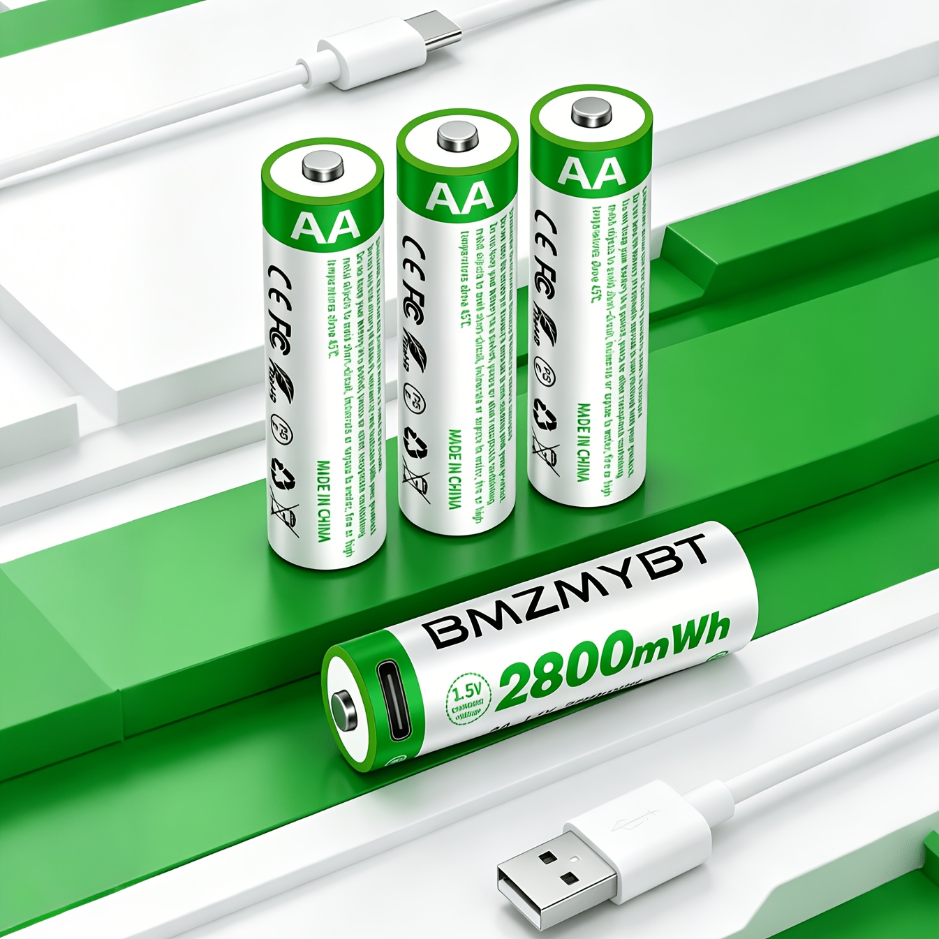 TEMU 4pcs Aa Batteries Usb-c Fast Charging, High Capacity 1867mah (2800mwh), 1.5v Lithium-ion Rechargeable Batteries With Fast Charge In 1.5 Hours,