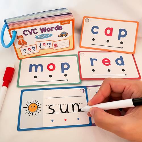 60pcs learning phonics cvc words writing eraseable flash cards game flashcard beginning reading phonics word spelling reading learning aids flash cards kindergarten preschool supplies giftchristmas stocking stuffers christmas stocking