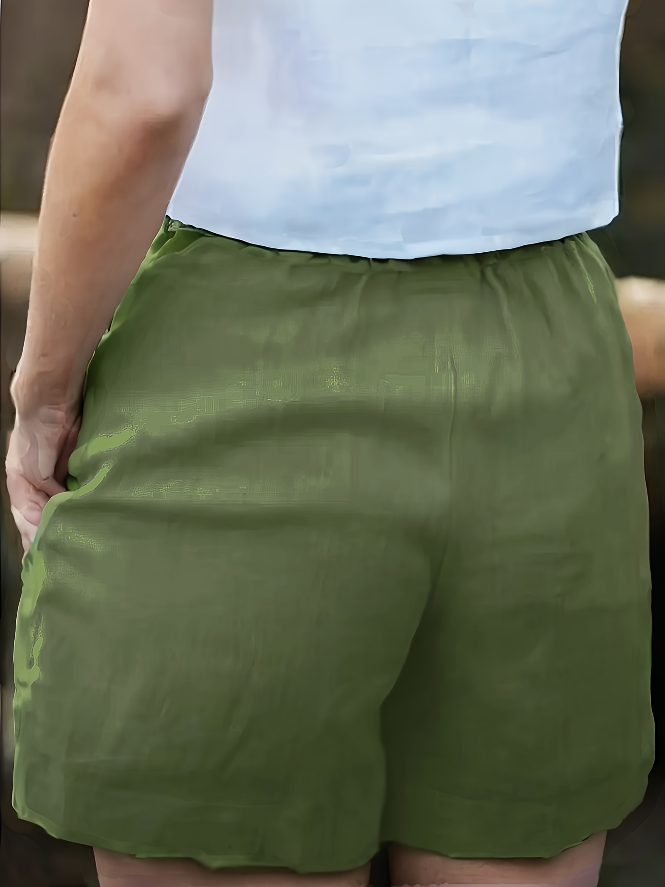 Women's High-Waisted Blend Casual Shorts, Solid Color, Non-Stretch Fabric, Spring Summer Autumn, Wide Waistband and Slant Pocket, Linen Texture