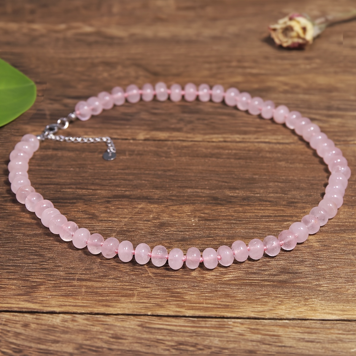 Image of Natural Stone Quartz Abacus Bead Necklace, A Fashionable Necklace For Spring And Summer. Rose Quartz Bead Necklace In The Color Of Peach Blossoms, Attracting Love And Catching Eyes