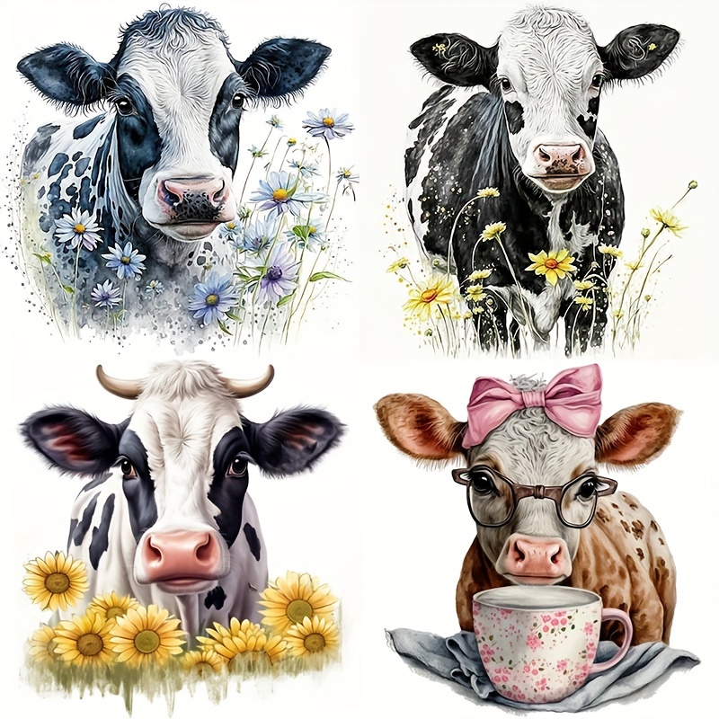 

Kit de peinture en diamant 5D de thème animal 1pc 40x40cm - Charmantes vaches avec diamants acryliques ronds, toile de canvas complète broderie de décoration murale