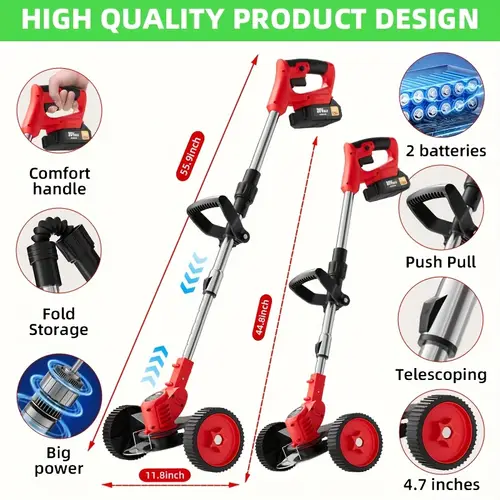 boutique electric lawn mower 21v rechargeable trimmer with 2 lithium batteries 2 3 metal blades an adjustable handle and a high speed motor the for lawn edging home gardens and outdoor use