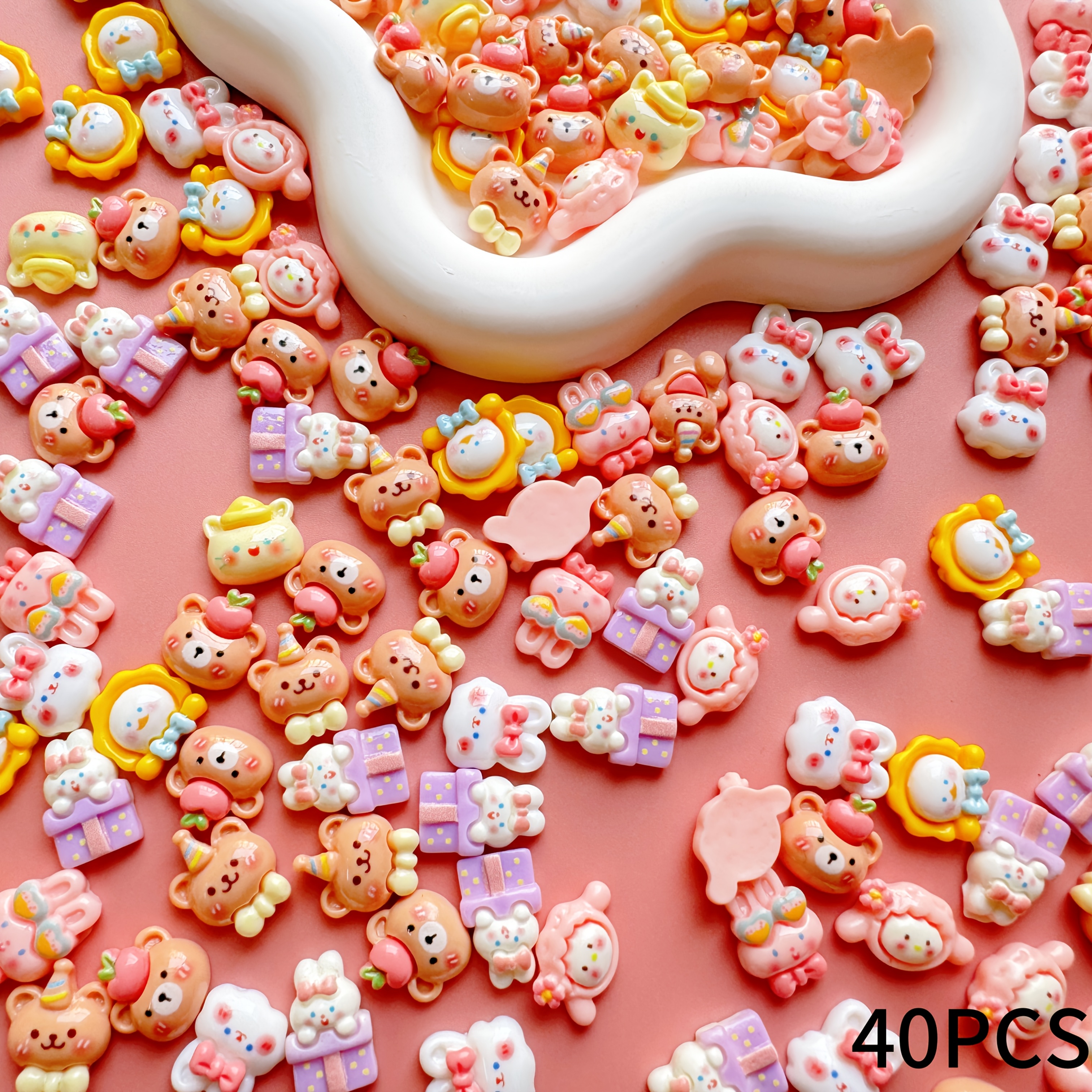 Image of 40pcs Cute Animal Resin Ornaments, Mixed Design Flat Back Resin Embellishments, Suitable For Crafts, Jewelry Making, Hair Clips, Phone Cases, Shoe Decorations, Personalized Gift Creative Additions
