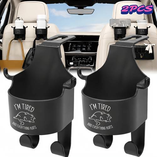 2pcs im and everything multi functional cup holder multi purpose hook versatile car seat back organizer with cup holder phone holder and hooks models for water bottles trash bags keys car organizer rear seat cup