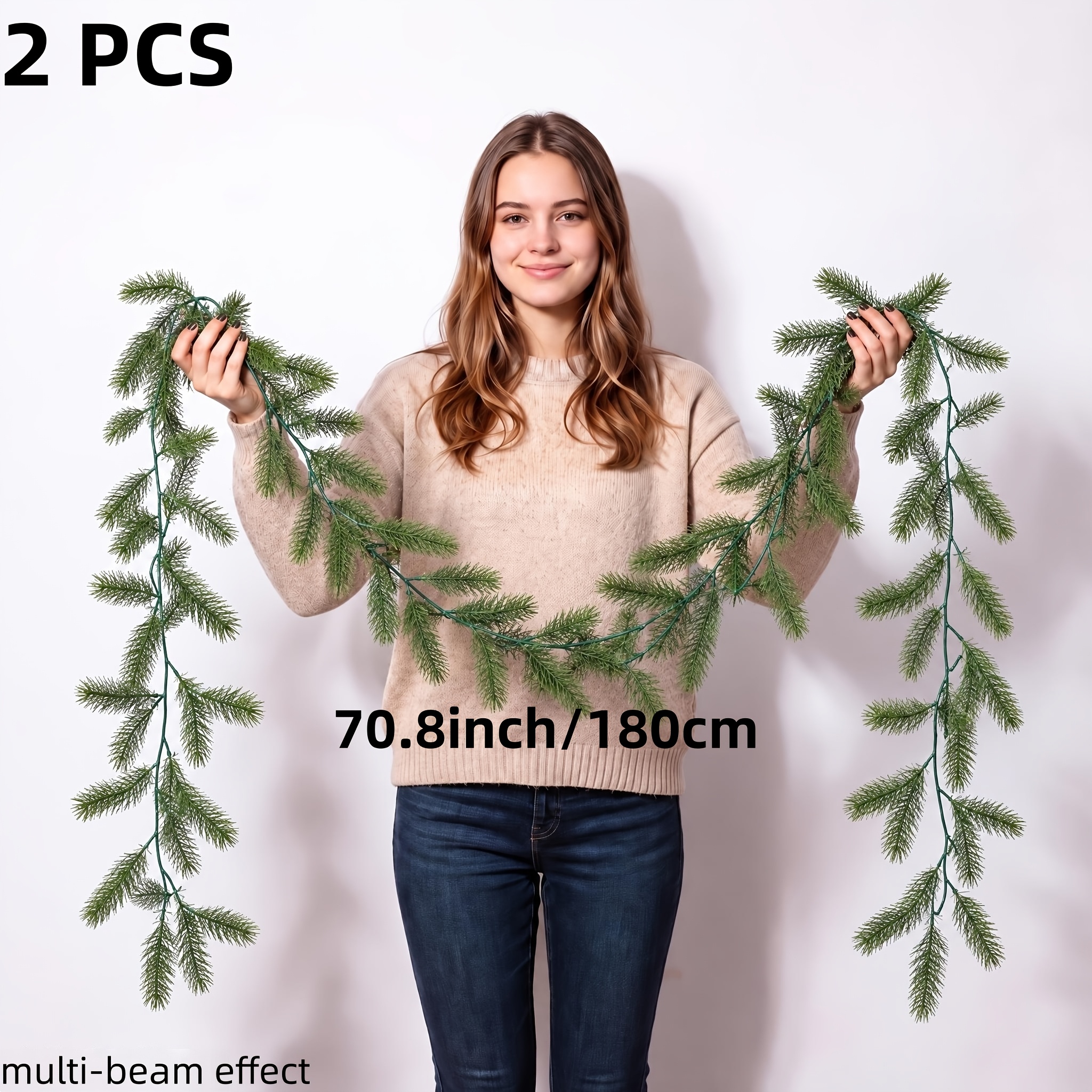 TEMU 2 Artificial Pine Needle Christmas Garlands, Total Length 137.8 Inches, Artificial Floral Vine Decoration, Suitable For Enhancing The Atmosphere