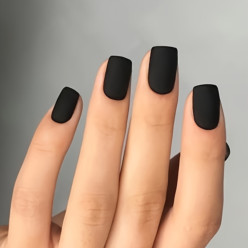 

24pcs Matte Black Press-on Nails - Medium Square Shape, Full Coverage, Solid Color, Glossy For Women, Manicure Nails | | Square Pressons