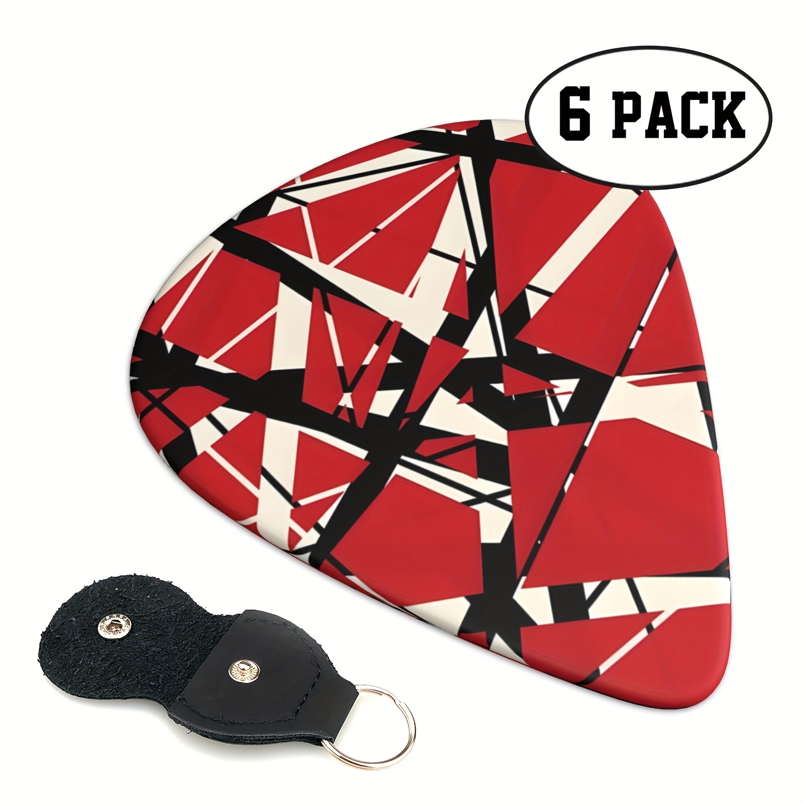 

6-pack Guitar Picks: Standard Shape, Red , Suitable For Acoustic Guitar & Ukulele - Includes Leather Keychain Bag