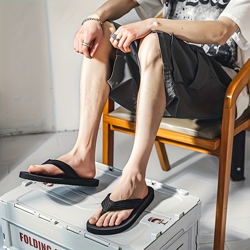 mens non slip thick eva sole flip flops anti odor super soft fabric beach sandals with   accents lightweight durable casual slippers for outdoor hiking camping bathroom home use hiking sandals sporty sandals comfortable footwear summer sandals Product details 0