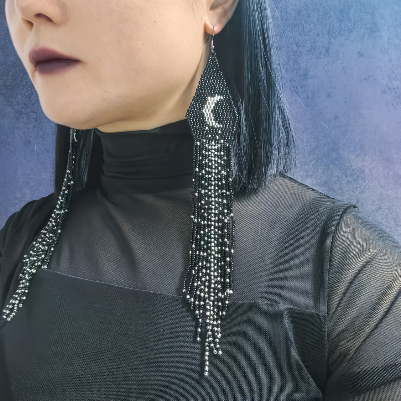 

Gothic Long Beaded Tassel Earrings, Glass Seed Bead Shoulder Dusters, No Post, For Daily And Party Wear, Unique Christmas Or Valentine's Gift