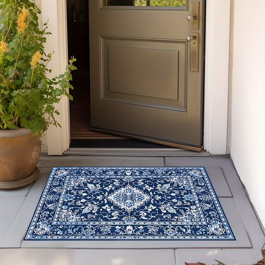 

Bohemian Mandala Outdoor Doormat - Soft, Non-slip, Washable Polyester Mat With Silicone Backing For Entryway, Kitchen, Bathroom, And Living Room Decor, Blue , Rugs For Bathroom